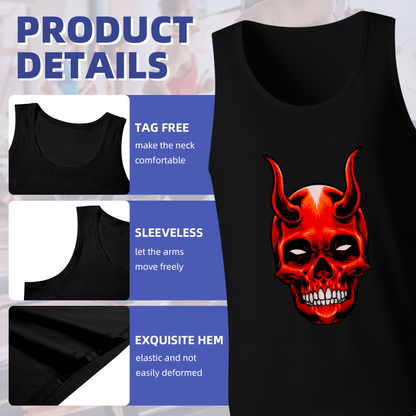 Red Demon Horn Skull Gothic Cool Men Tank Top
