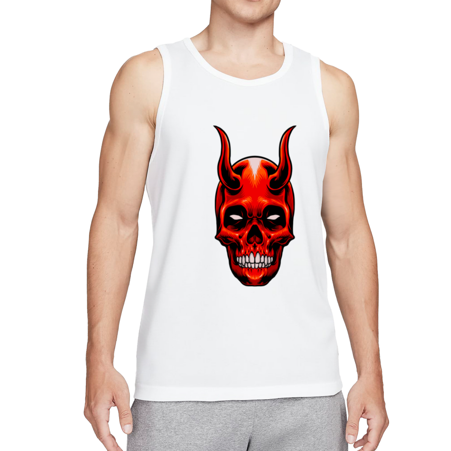 Red Demon Horn Skull Gothic Cool Men Tank Top