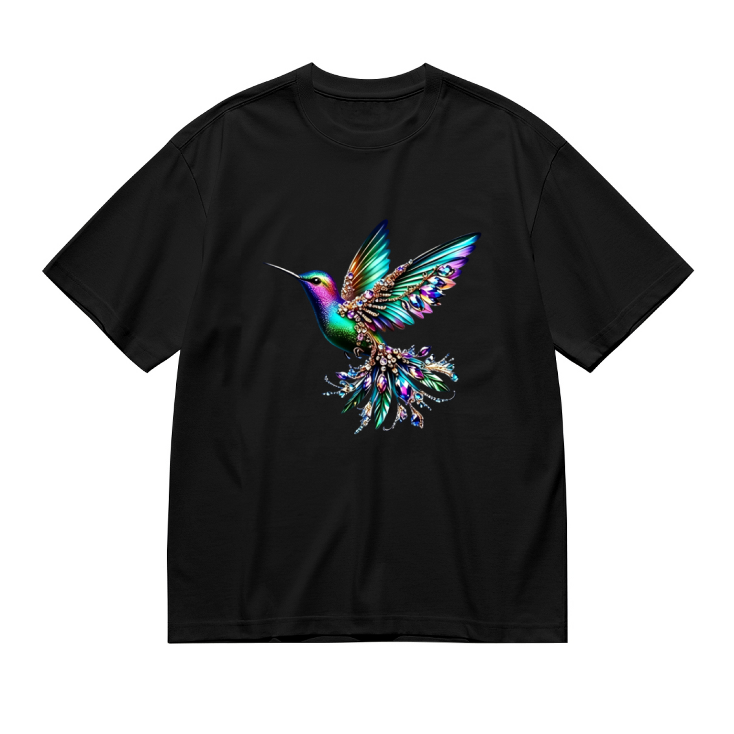 Sparkling Rhinestone Rainbow Hummingbird Plus Size Women T-Shirt
