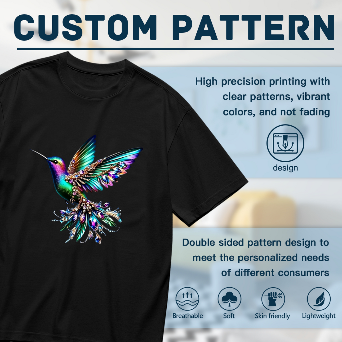 Sparkling Rhinestone Rainbow Hummingbird Plus Size Women T-Shirt