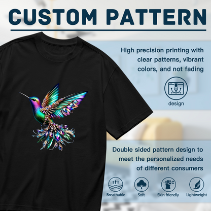 Sparkling Rhinestone Rainbow Hummingbird Plus Size Women T-Shirt
