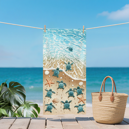 Lovely Baby Sea Turtle Ocean Beach Towel, Gentle Soft, Lightweight and Quick Absorbent for Outdoor Activities