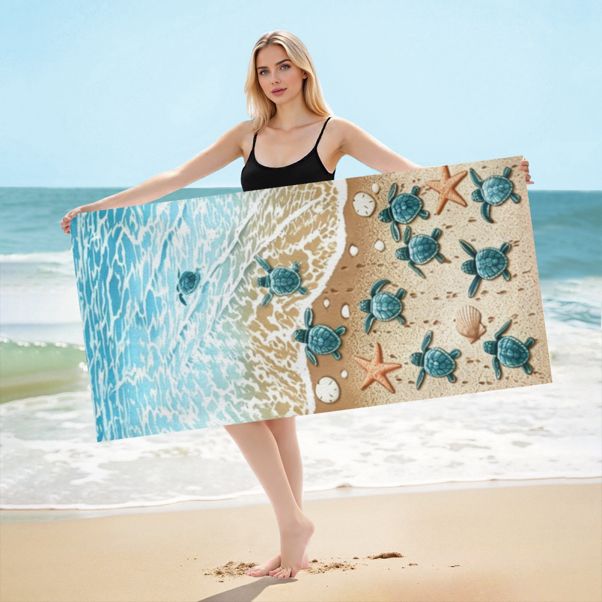 Lovely Baby Sea Turtle Ocean Beach Towel, Gentle Soft, Lightweight and Quick Absorbent for Outdoor Activities