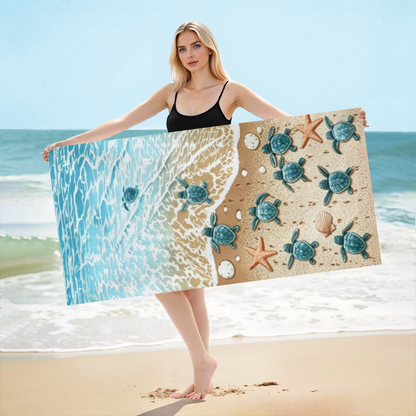 Lovely Baby Sea Turtle Ocean Beach Towel, Gentle Soft, Lightweight and Quick Absorbent for Outdoor Activities