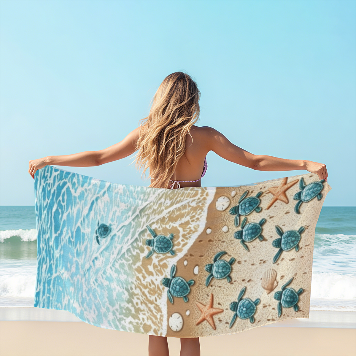 Lovely Baby Sea Turtle Ocean Beach Towel, Gentle Soft, Lightweight and Quick Absorbent for Outdoor Activities
