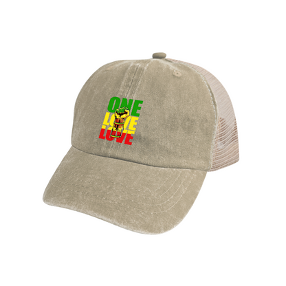 Vintage Camper Van Sunset Graphic Distressed Mesh Hat, Road Trip Travel Trucker Cap