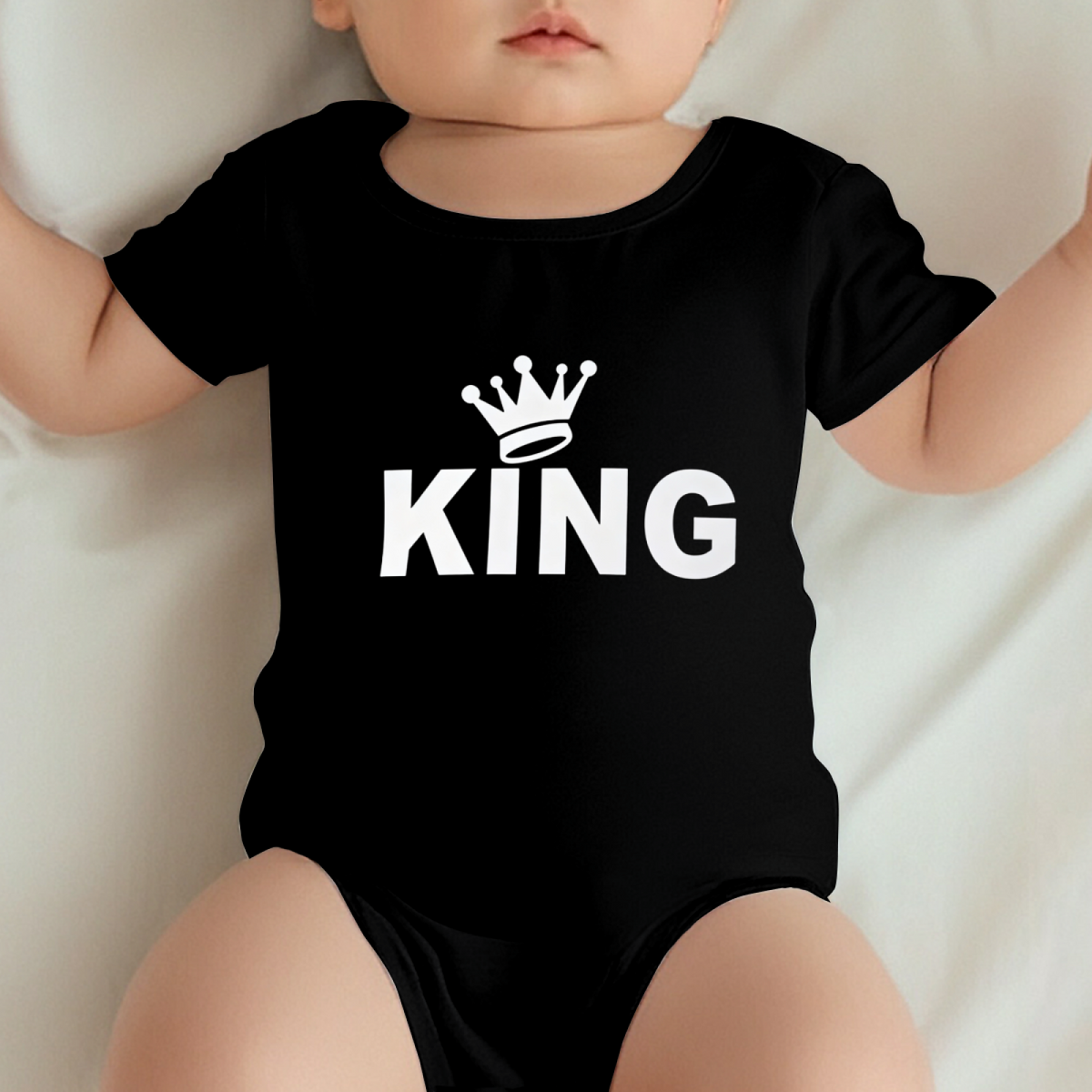 KING Crown Minimalist Print Baby Boy Black Bodysuit Newborn Prince Outfit