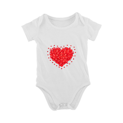 Sparkle Red Confetti Heart Minimalist White Baby Bodysuit