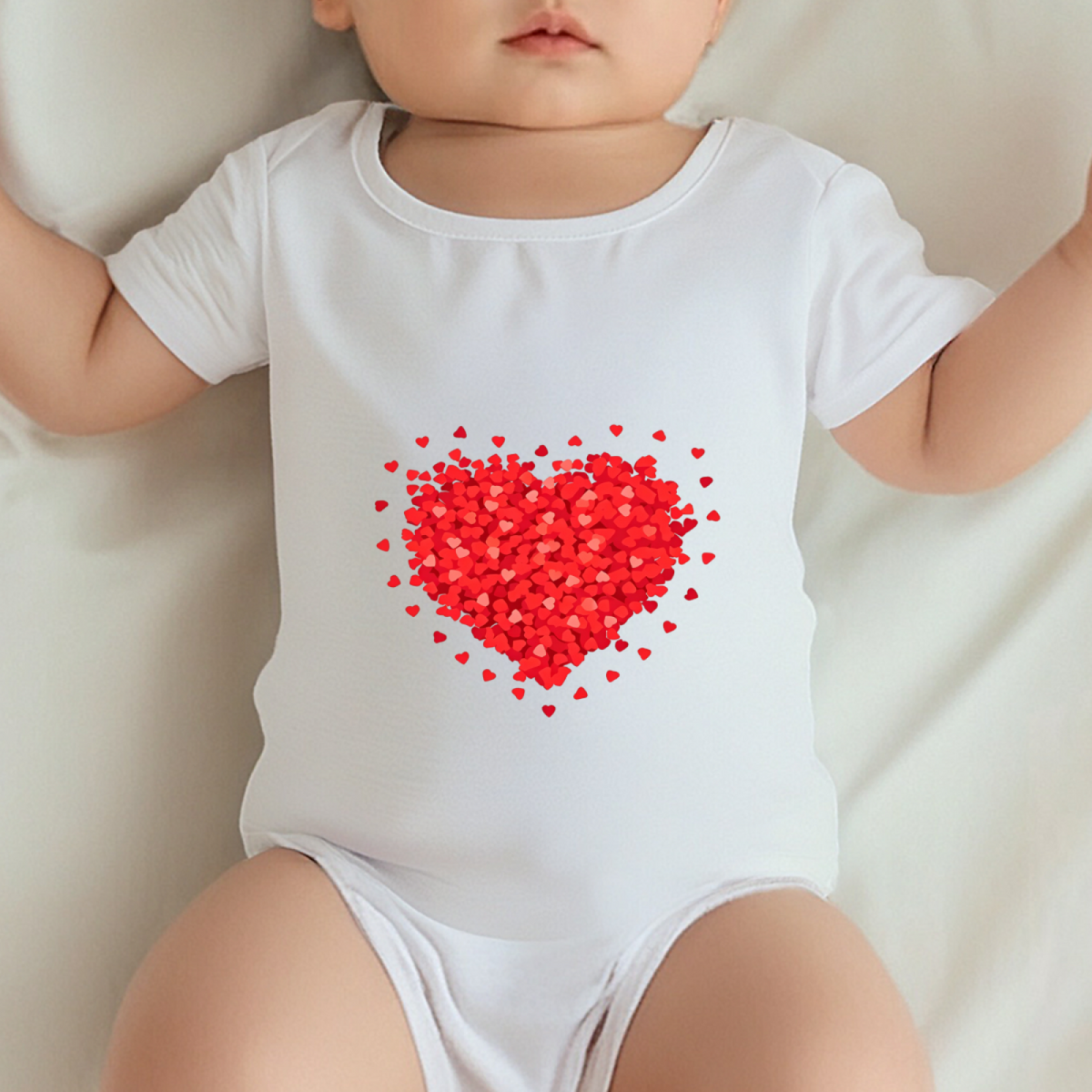 Sparkle Red Confetti Heart Minimalist White Baby Bodysuit