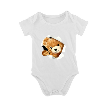 Peeking Breakthrough Teddy Bear Cute Soft Baby Bodysuit