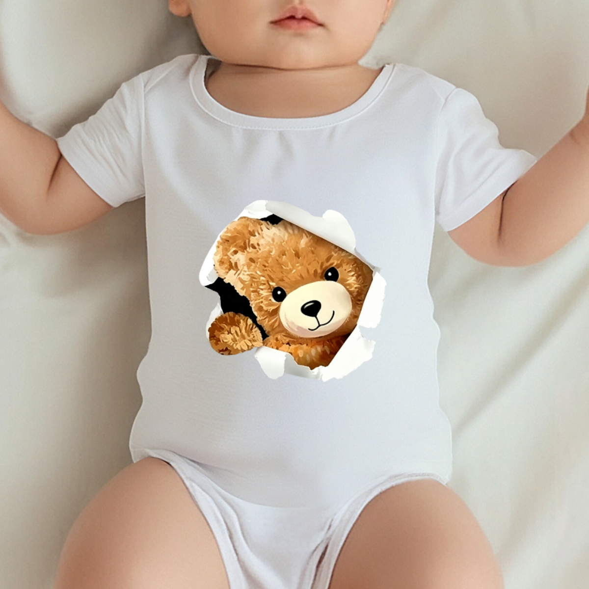 Peeking Breakthrough Teddy Bear Cute Soft Baby Bodysuit