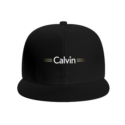 Calvin Luxury Gold Line Accent Letter Print Flat Brim Sun Hat, Minimalist Fashion Hip Hop Cap