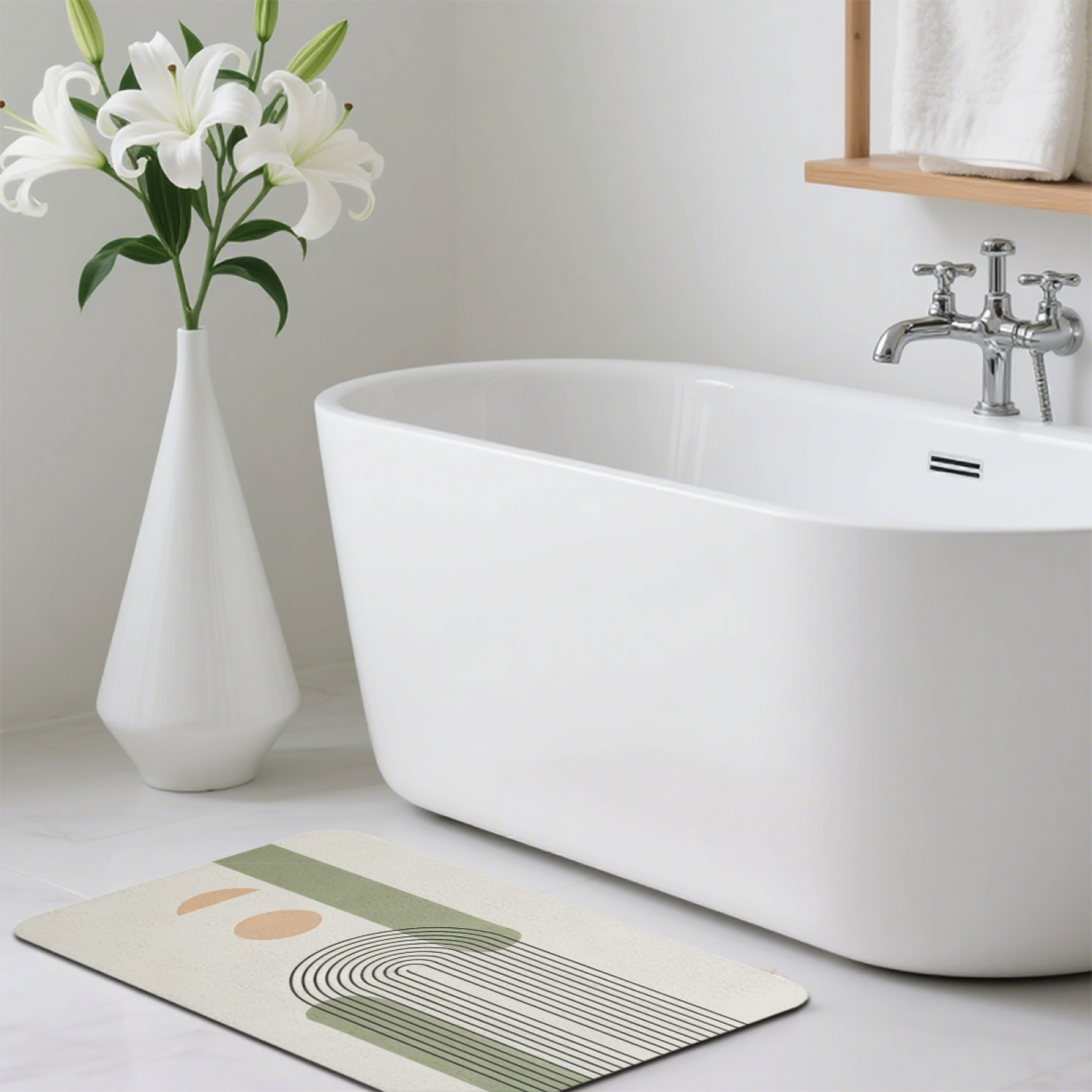 Boho Curved Line Abstract Diatom Mat | Neutral Morandi Tone Silicone Decor Mat