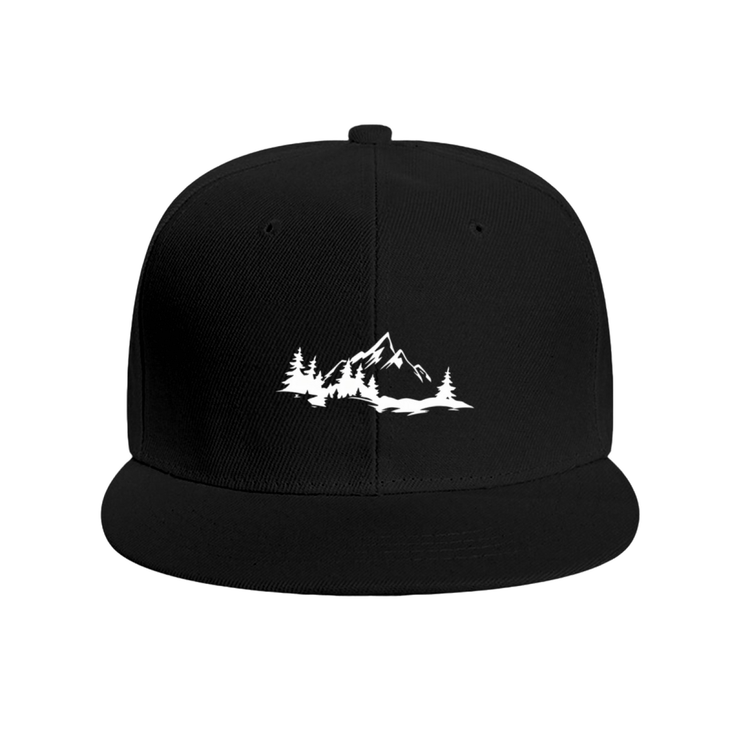 Mountain Pine Forest Landscape Navy Flat Brim Snapback Sun Hat, Outdoor Hiking Nature Cap