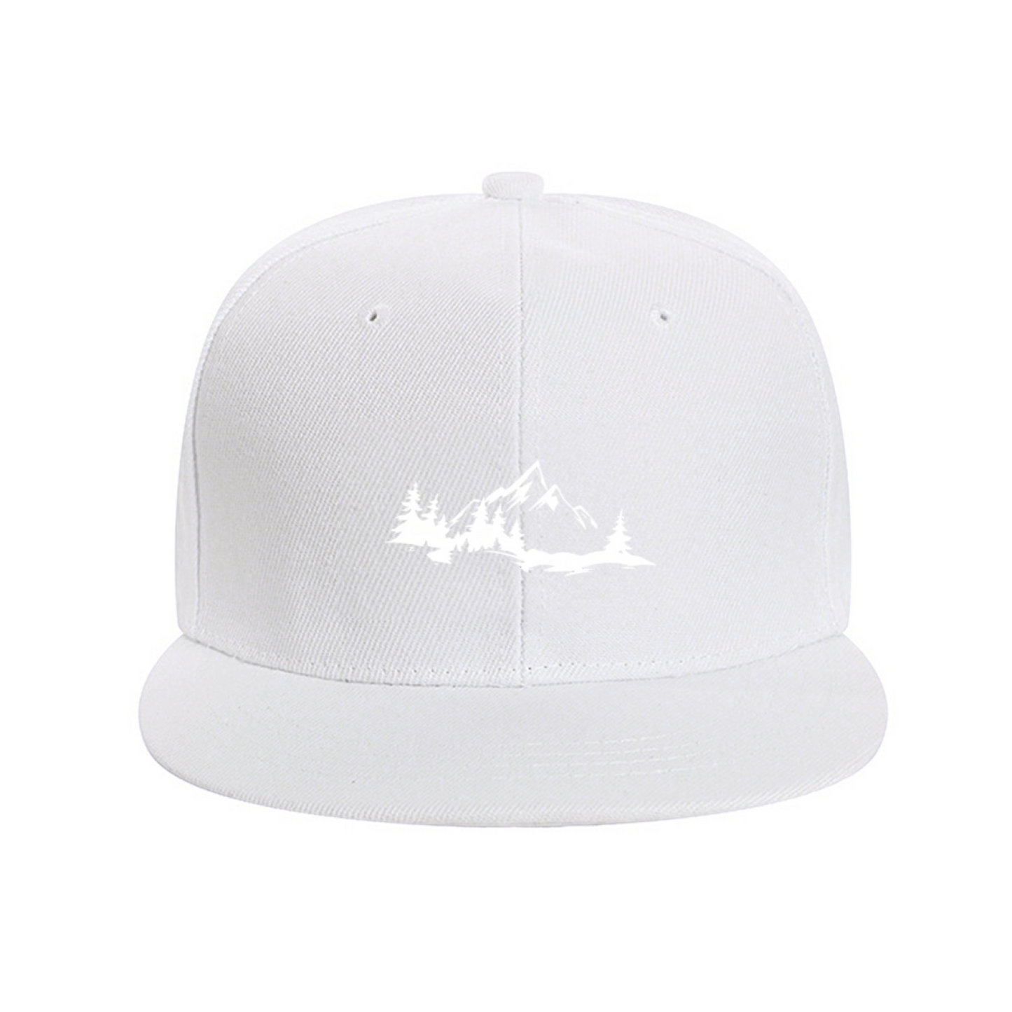 Mountain Pine Forest Landscape Navy Flat Brim Snapback Sun Hat, Outdoor Hiking Nature Cap
