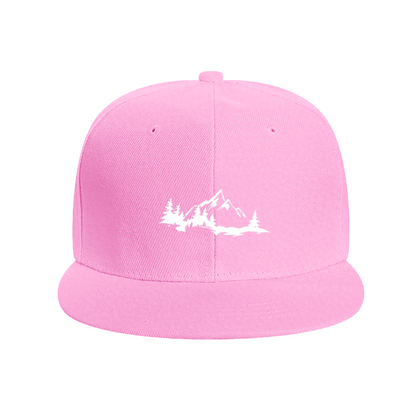 Mountain Pine Forest Landscape Navy Flat Brim Snapback Sun Hat, Outdoor Hiking Nature Cap