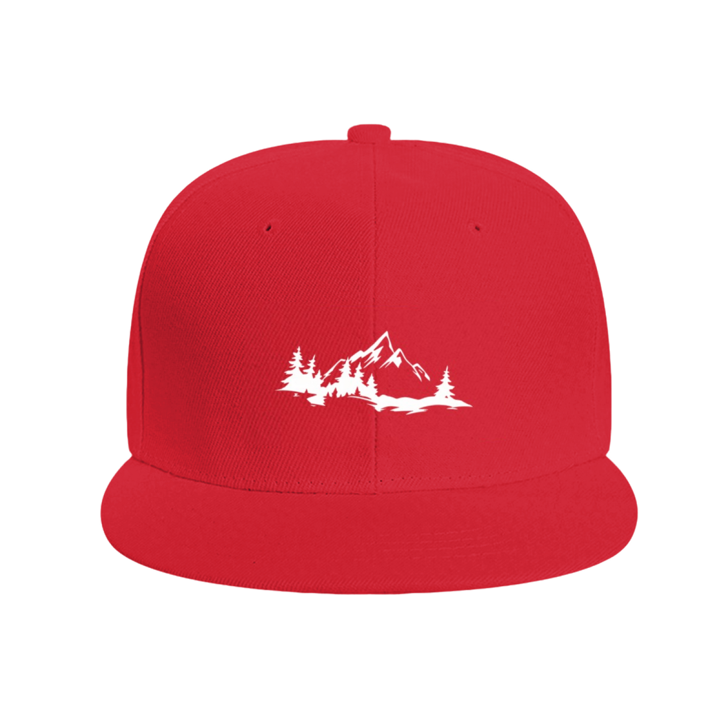 Mountain Pine Forest Landscape Navy Flat Brim Snapback Sun Hat, Outdoor Hiking Nature Cap