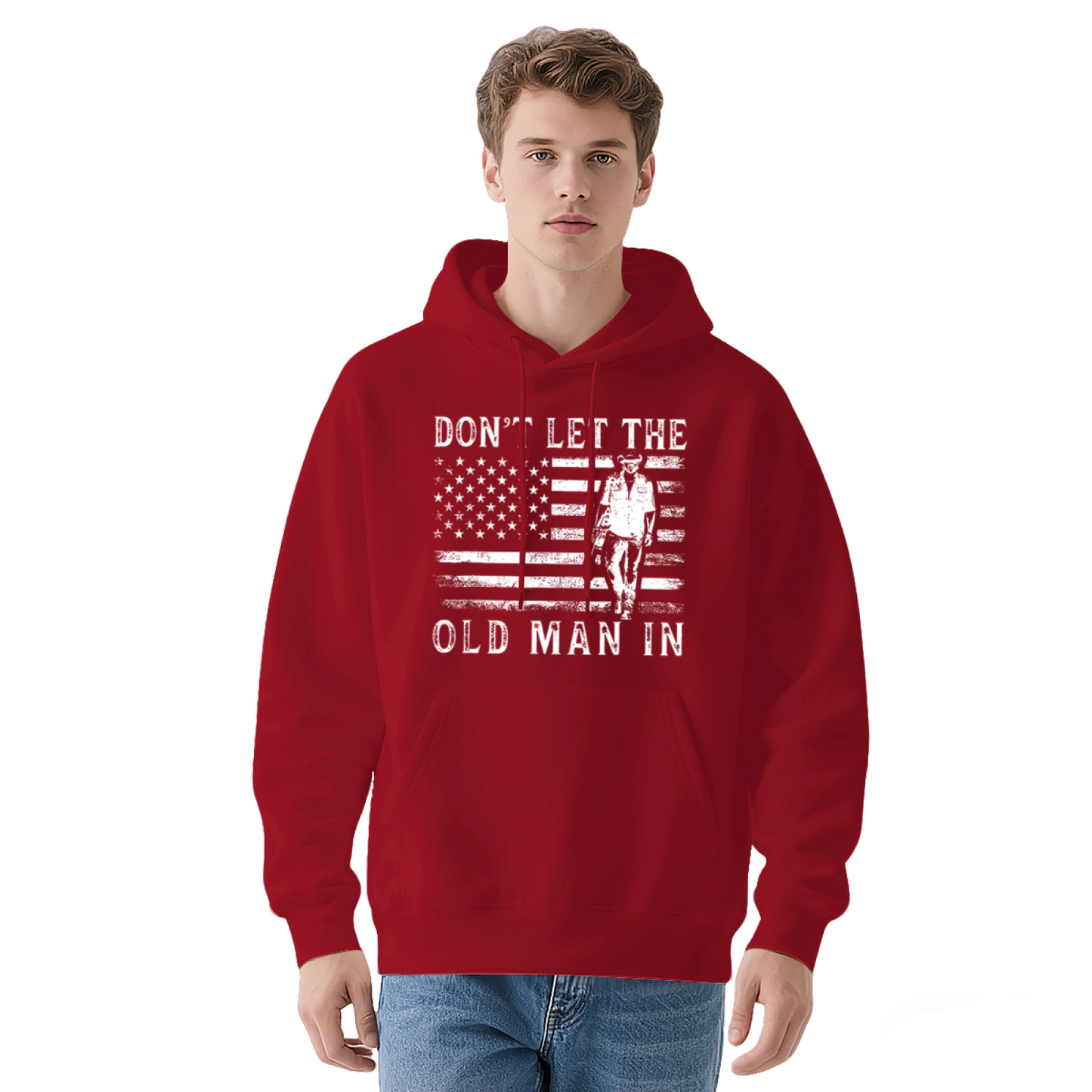 Don't Let The Old Man In Vintage American Flag Men's Hoodie, Soft Comfort Patriotic Sweatshirt