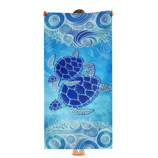 Ocean Wave Blue Sea Turtle Art Beach Towel, Diverse Length Sizes, Gentle Soft Touch, Efficient Absorbing & Cozy Fit for Seaside Swimming Days