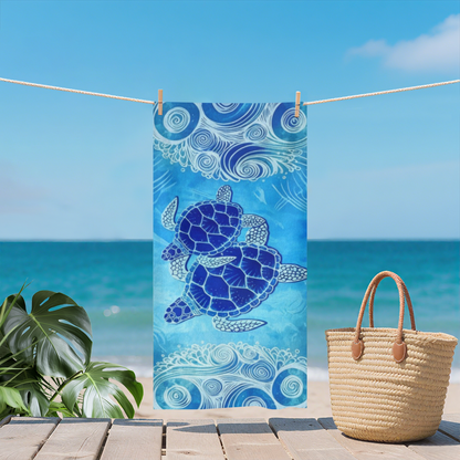 Ocean Wave Blue Sea Turtle Art Beach Towel, Diverse Length Sizes, Gentle Soft Touch, Efficient Absorbing & Cozy Fit for Seaside Swimming Days