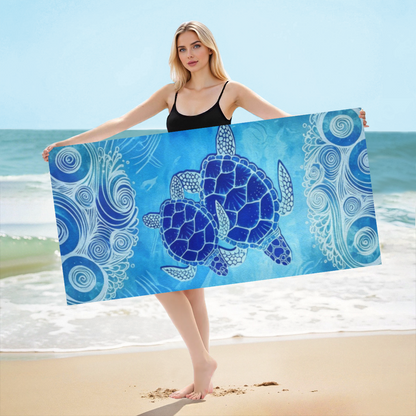 Ocean Wave Blue Sea Turtle Art Beach Towel, Diverse Length Sizes, Gentle Soft Touch, Efficient Absorbing & Cozy Fit for Seaside Swimming Days