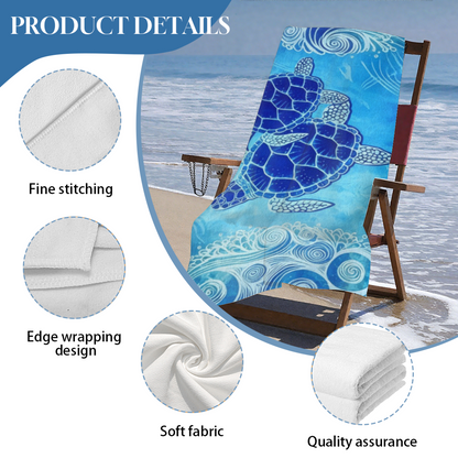 Ocean Wave Blue Sea Turtle Art Beach Towel, Diverse Length Sizes, Gentle Soft Touch, Efficient Absorbing & Cozy Fit for Seaside Swimming Days