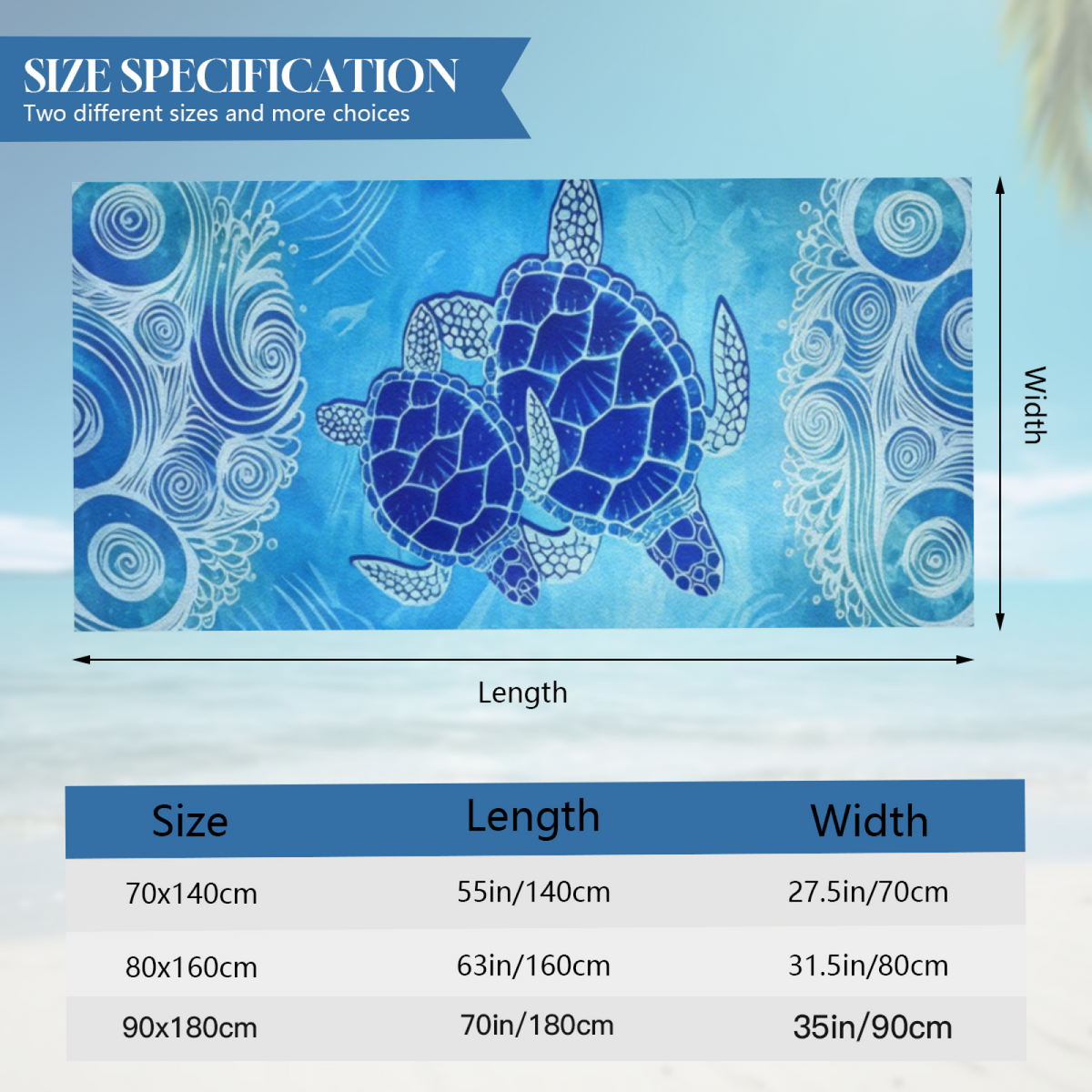 Ocean Wave Blue Sea Turtle Art Beach Towel, Diverse Length Sizes, Gentle Soft Touch, Efficient Absorbing & Cozy Fit for Seaside Swimming Days