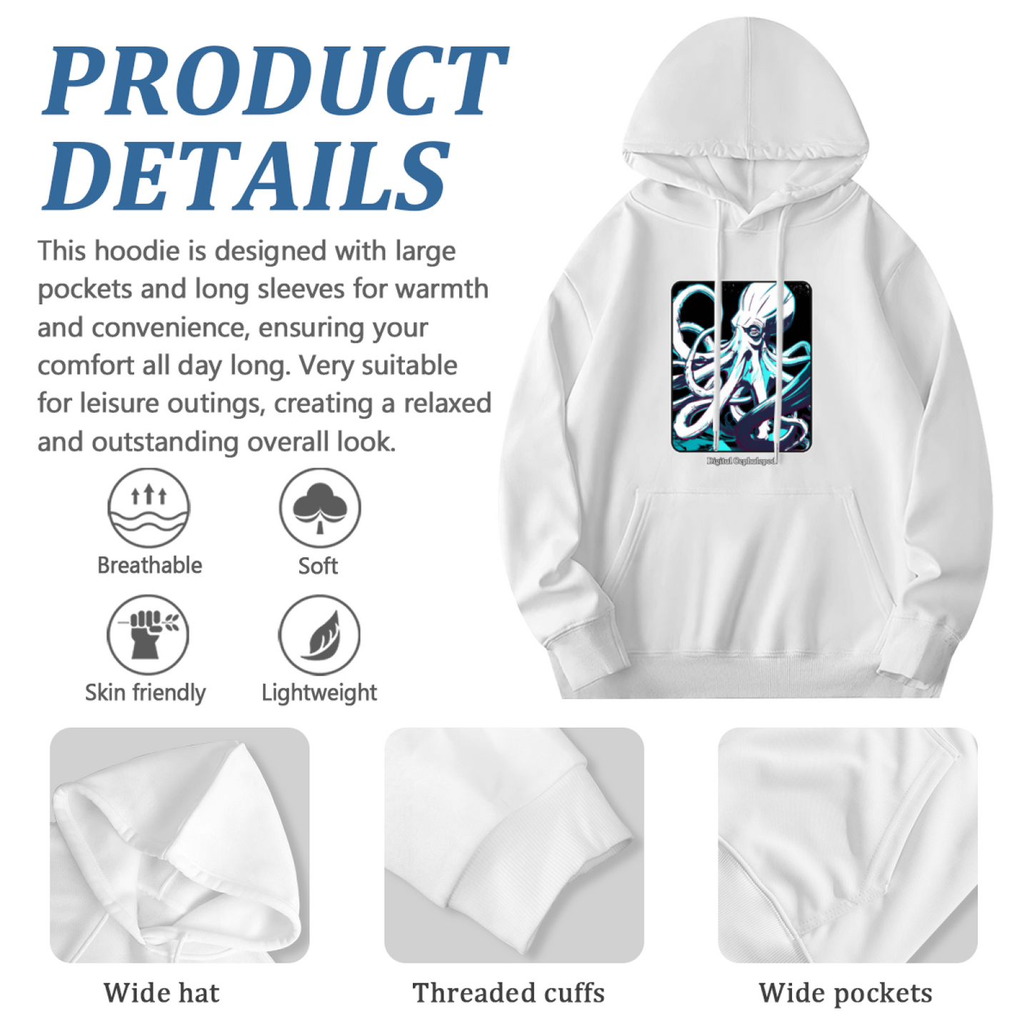 Neon Octopus Art Graphic Unisex Hoodie, Cozy Urban Wear