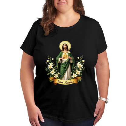 San Judas Saint Lily Religious Devotional Plus Size Women Graphic Print T-Shirt