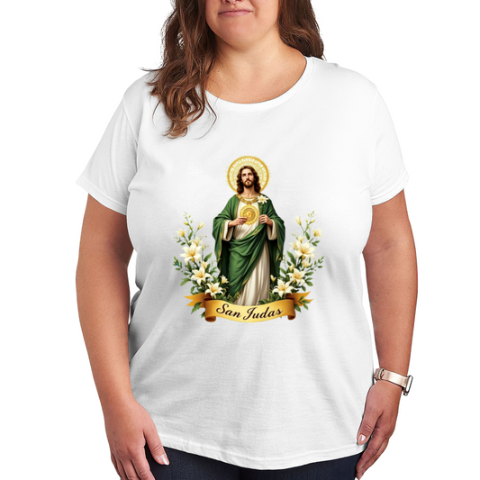 San Judas Saint Lily Religious Devotional Plus Size Women Graphic Print T-Shirt