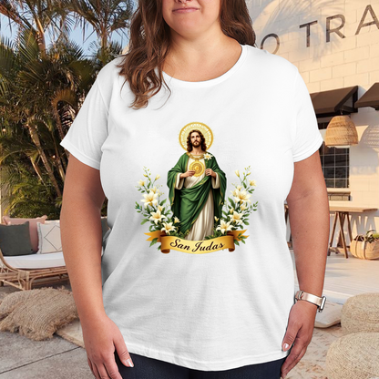 San Judas Saint Lily Religious Devotional Plus Size Women Graphic Print T-Shirt