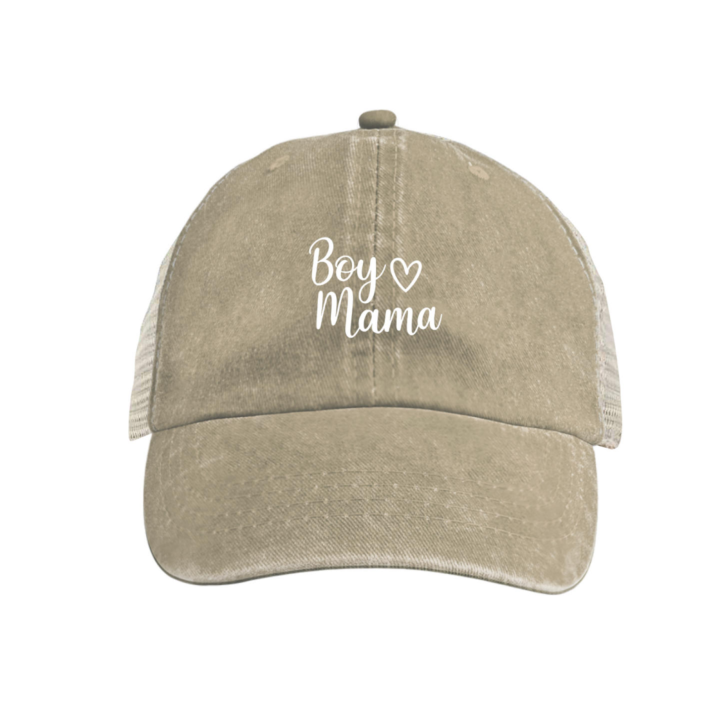 Cursive Boy Mama Heart Maroon Washed Trucker Hat Mom Of Boys Mesh Back Cap