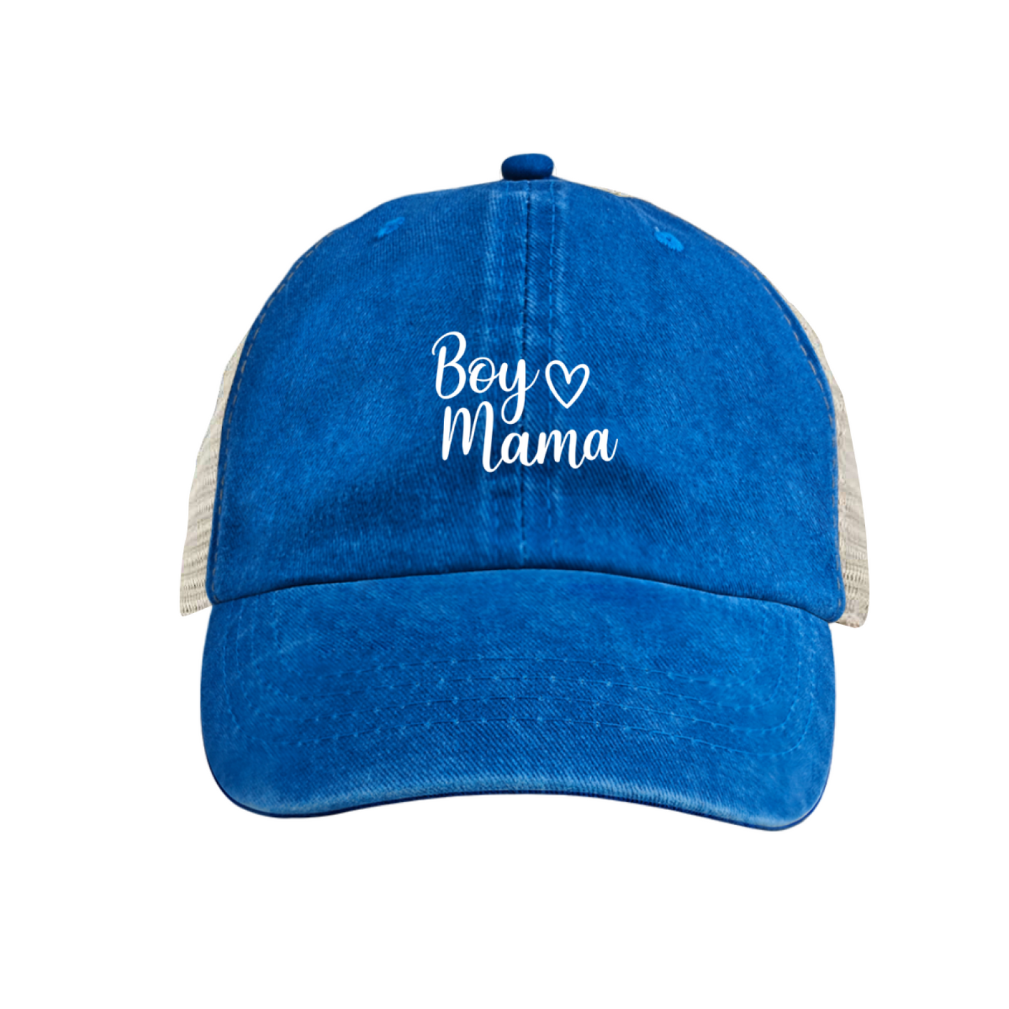 Cursive Boy Mama Heart Maroon Washed Trucker Hat Mom Of Boys Mesh Back Cap