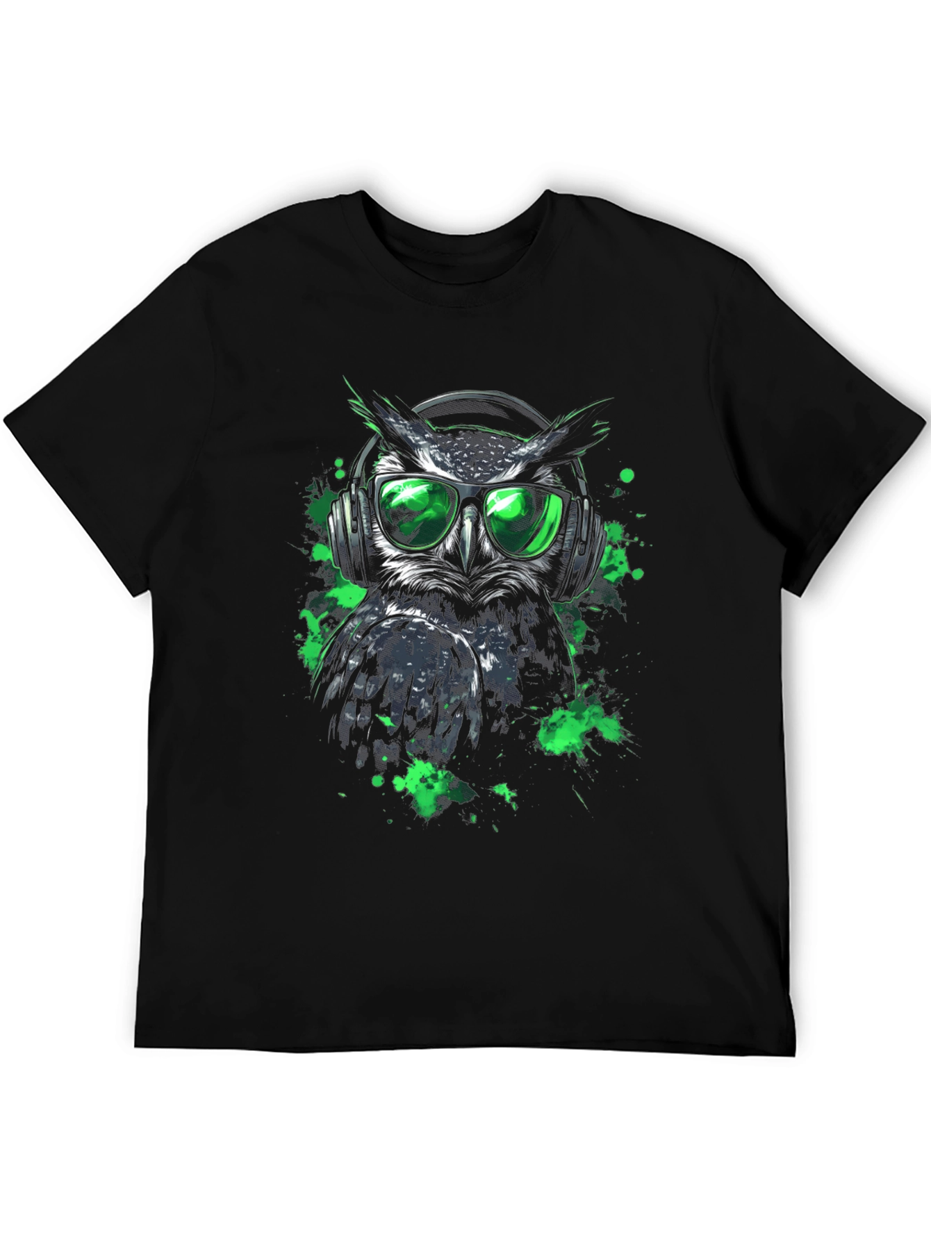 Cool Owl in Headphones Graphic Tee - Black