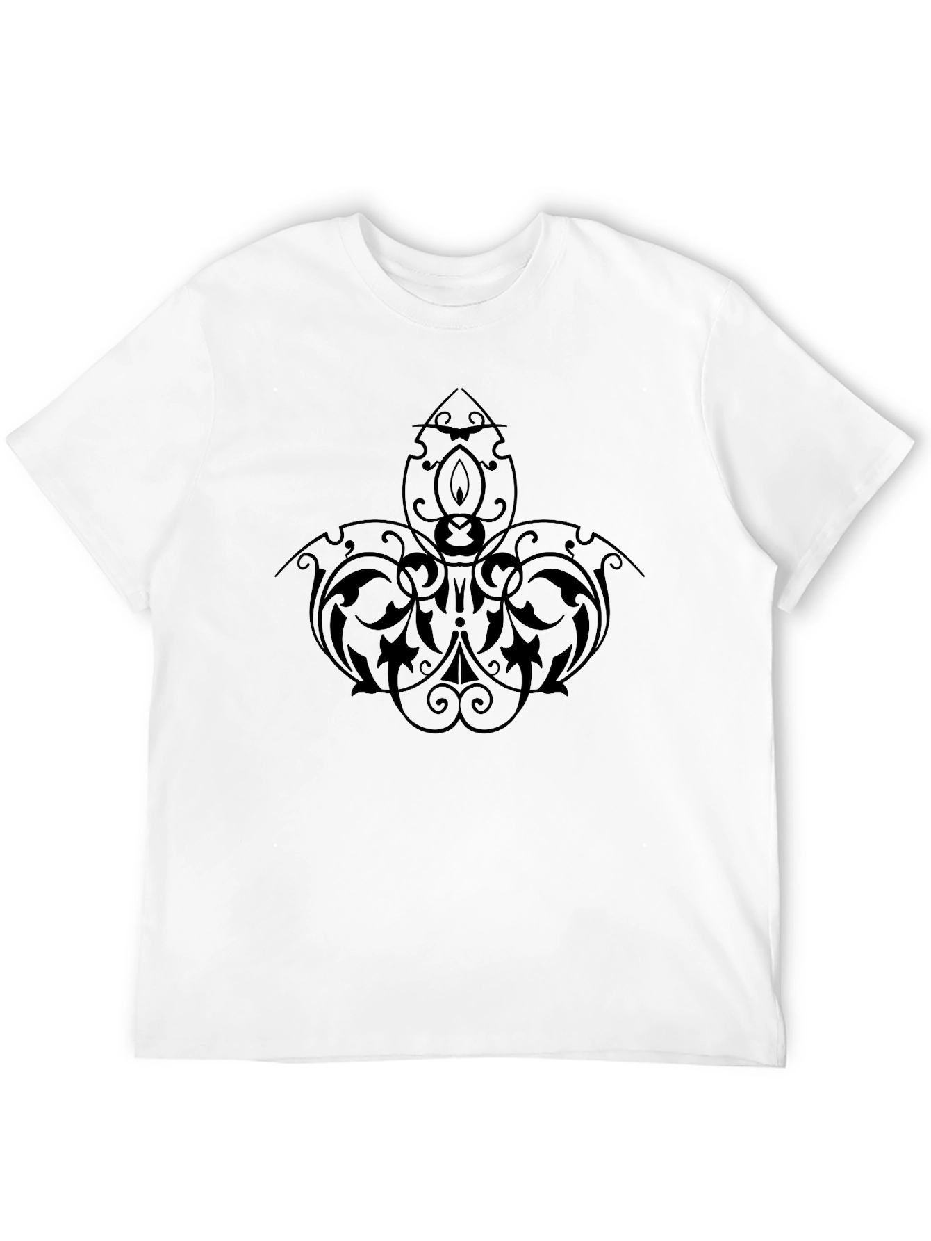 Elegant Black Tee with Intricate Floral Design