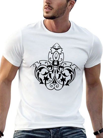 Elegant Black Tee with Intricate Floral Design