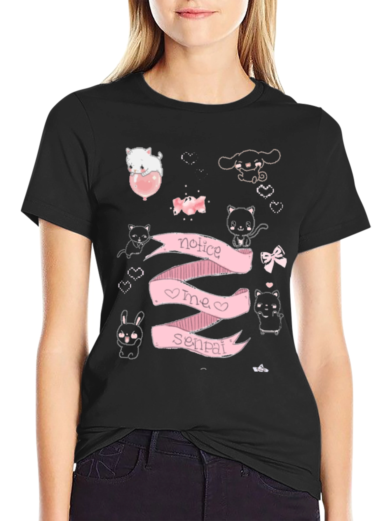 Notice Me Senpai Anime Style Graphic T-Shirt