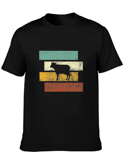 Retro Cow Graphic Tee - Black Cotton T-Shirt