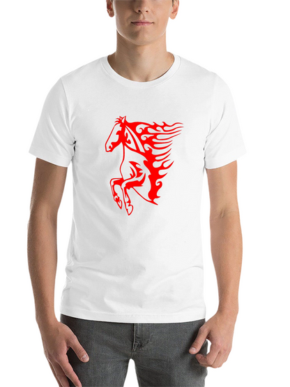 Mens Black T-Shirt with Fiery Red Horse Graphic