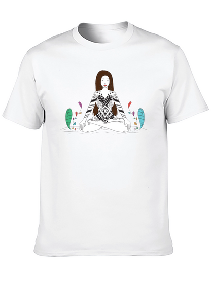 Meditative Woman Graphic Tee - Black Cotton T-Shirt