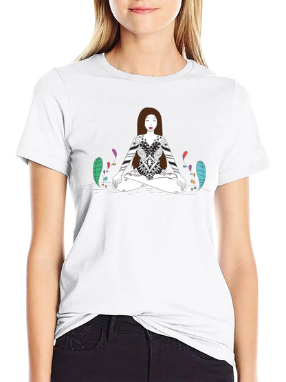 Meditative Woman Graphic Tee - Black Cotton T-Shirt