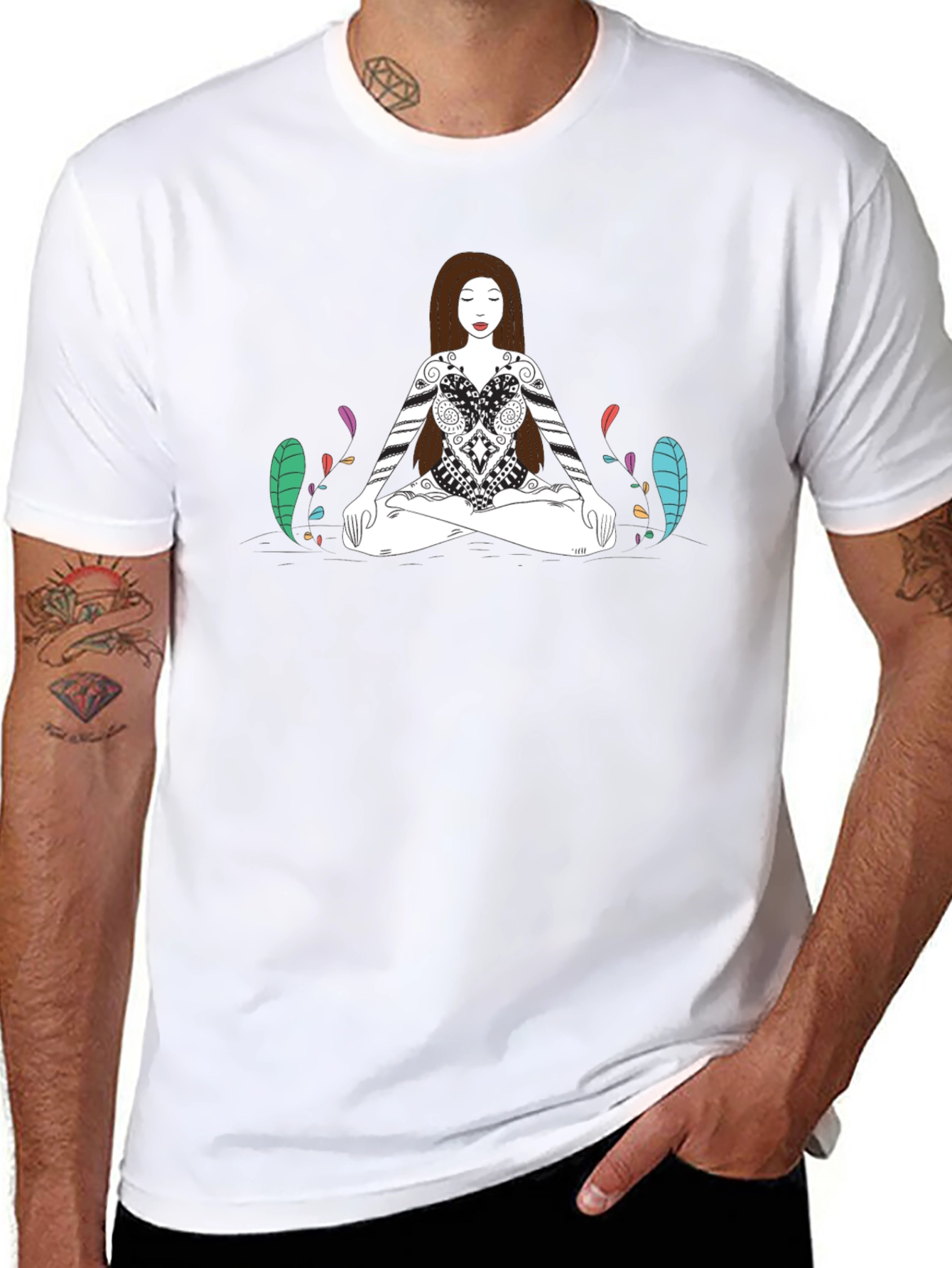 Meditative Woman Graphic Tee - Black Cotton T-Shirt