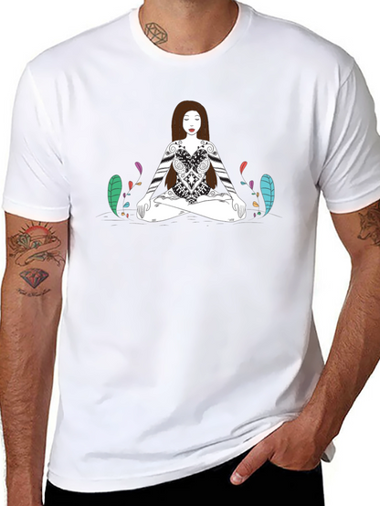 Meditative Woman Graphic Tee - Black Cotton T-Shirt