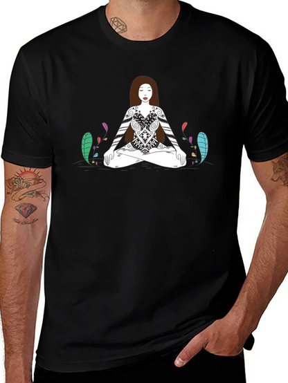 Meditative Woman Graphic Tee - Black Cotton T-Shirt