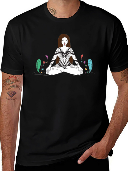 Meditative Woman Graphic Tee - Black Cotton T-Shirt