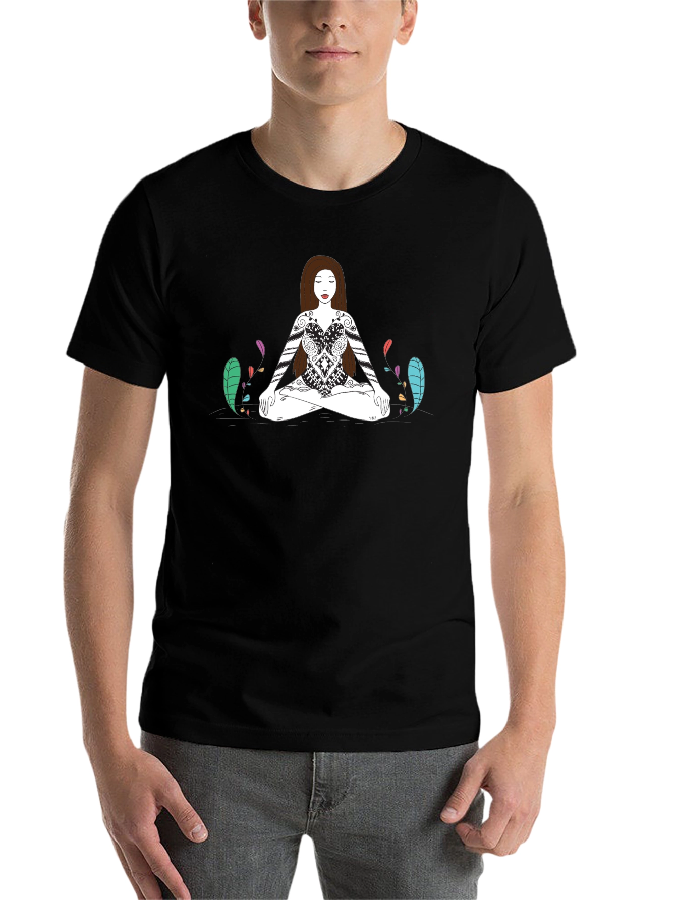Meditative Woman Graphic Tee - Black Cotton T-Shirt