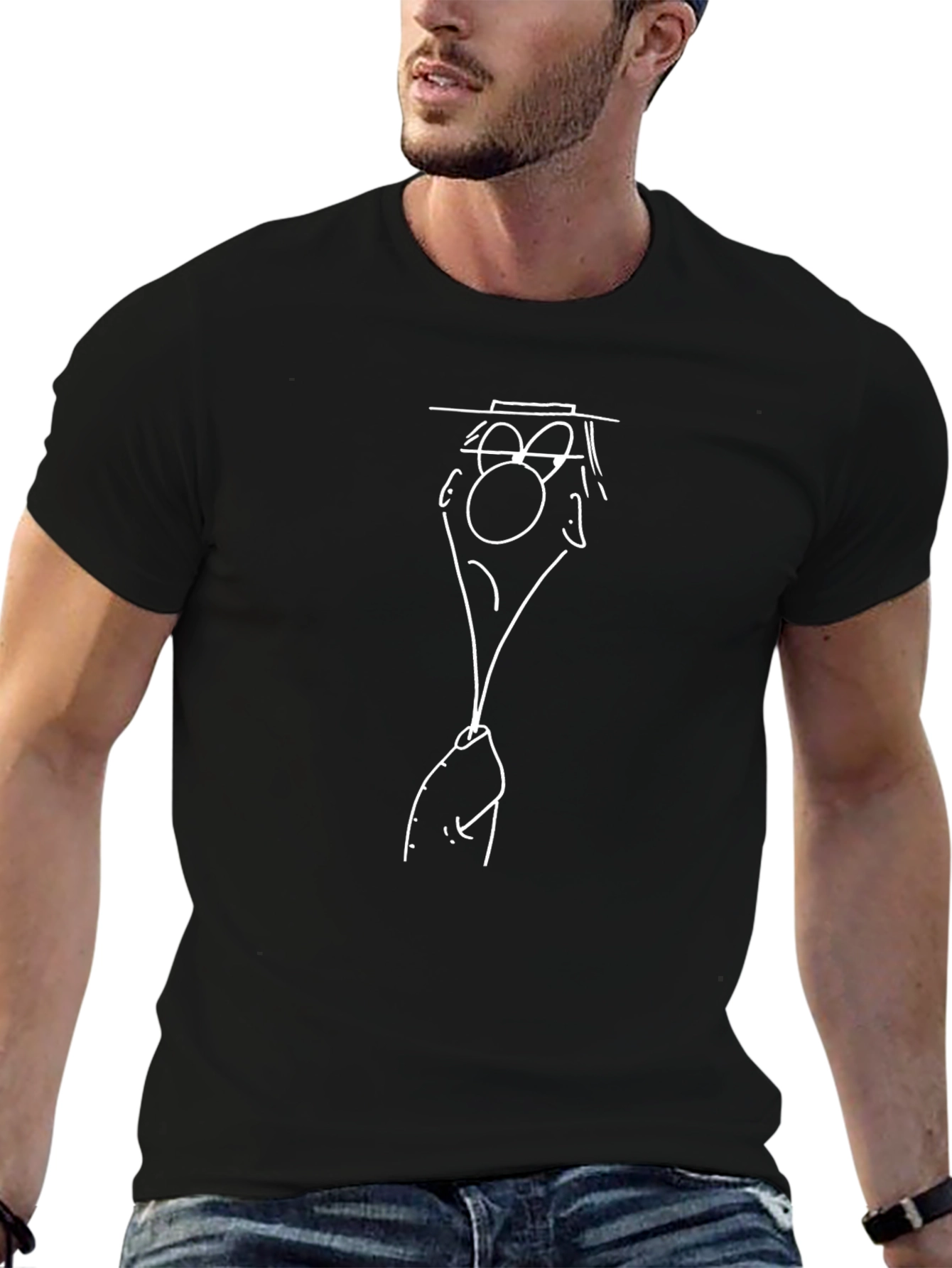 Funny Cartoon Face Black T-Shirt