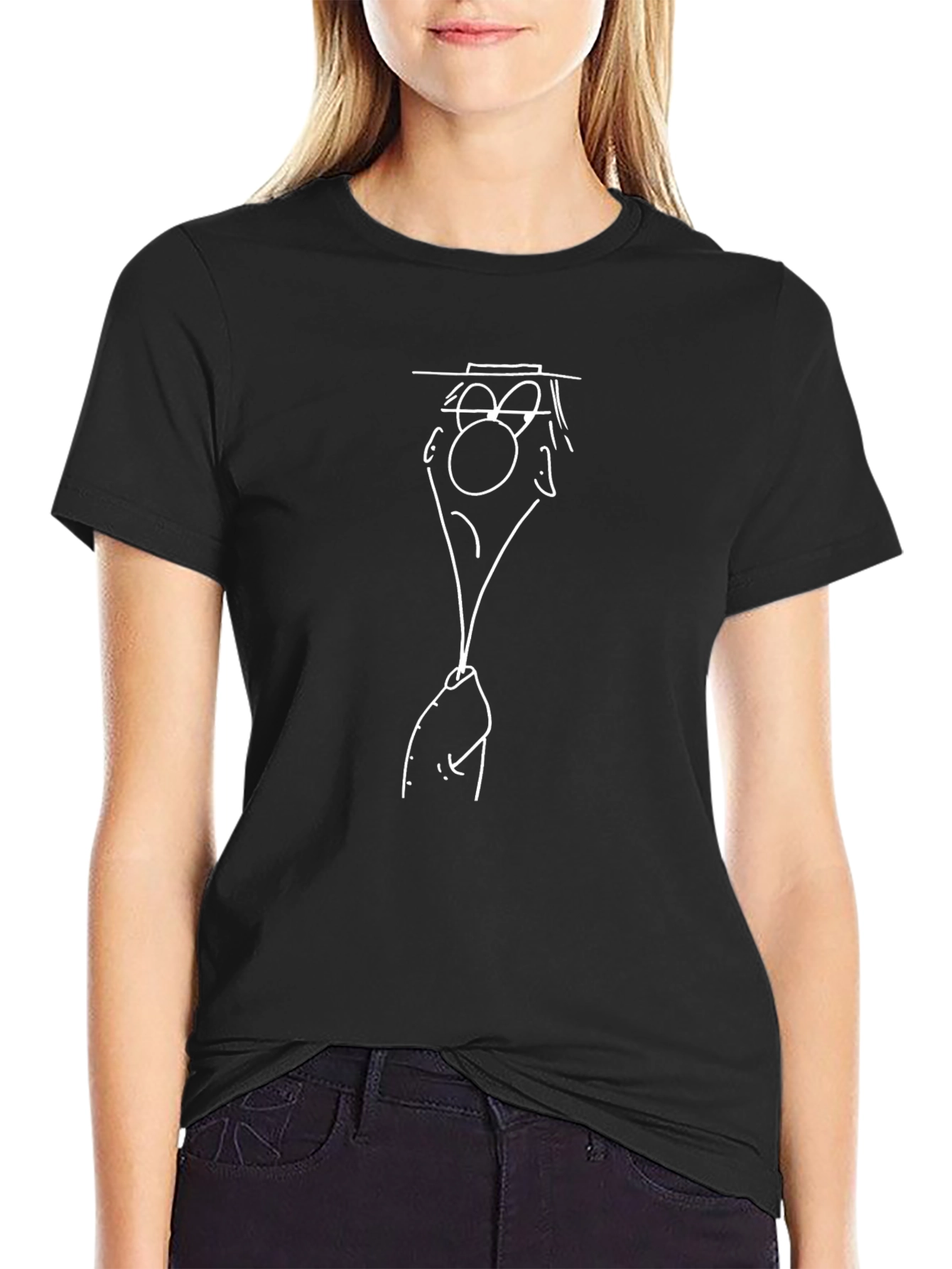 Funny Cartoon Face Black T-Shirt
