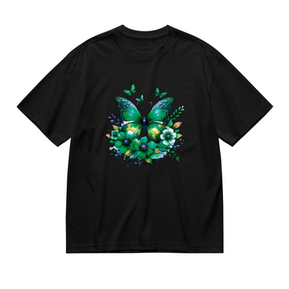 Fresh Emerald Green Floral Butterfly Botanical Plus Size Women¡¯s Printed T-Shirt
