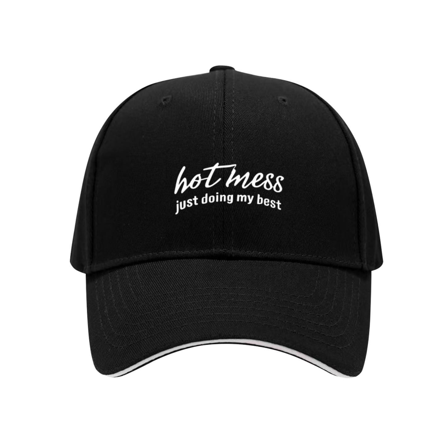Hot Mess Just Doing My Best Script Navy Sandwich Baseball Cap, Relatable Slogan Daily Hat